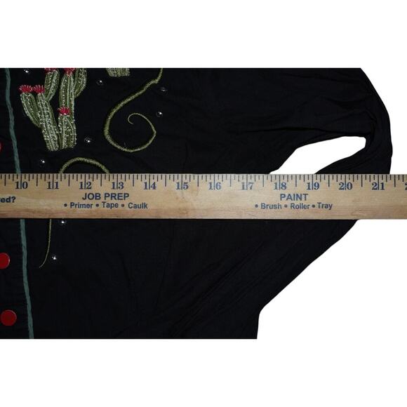 Collectif London Western Cactus Embroidered Shirt Black Red Buttons Size S UK 10 - Picture 10 of 12